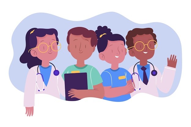 Médicos Equipe Médica Desenhos Animados Sobre Fundo Azul Vetor Ilustração  imagem vetorial de stockgiu© 244787986