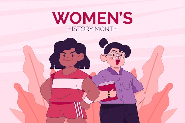 Ilustração de mês de história feminina desenhada à mão
