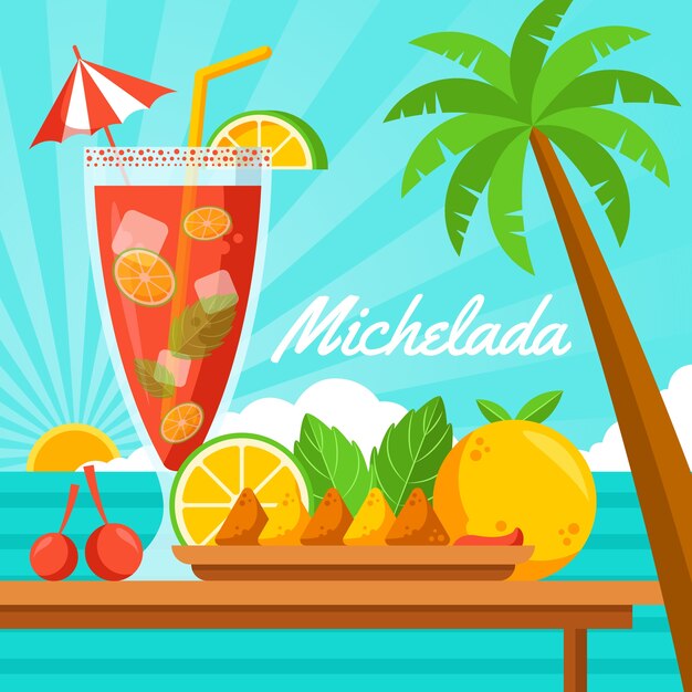 Ilustração de michelada fresca de design plano