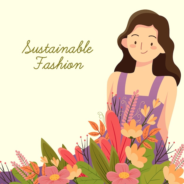 Ilustração de moda sustentável desenhada à mão plana
