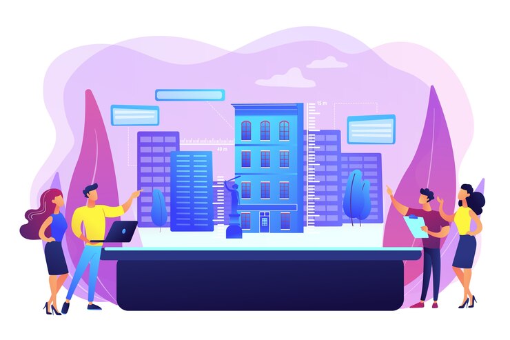 Vetor grátis ilustração de modelagem urbana de realidade aumentada