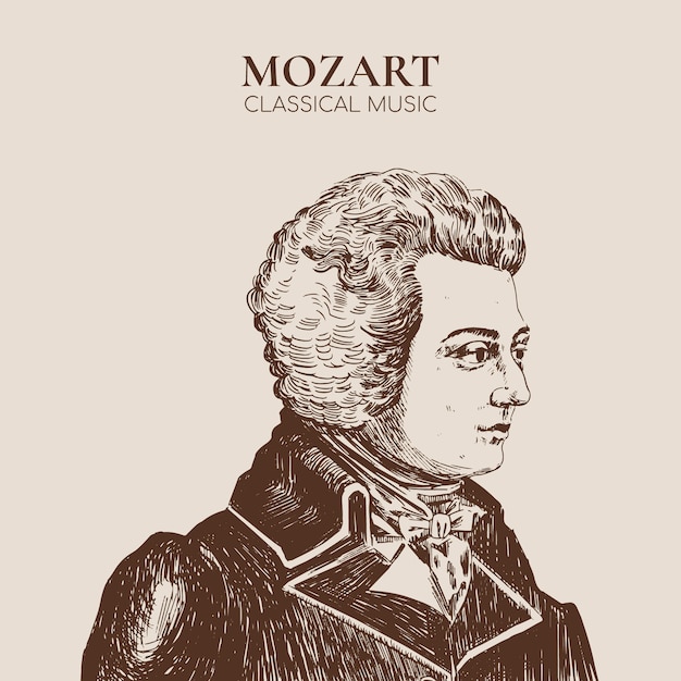 Vetor grátis ilustração de mozart desenhada à mão