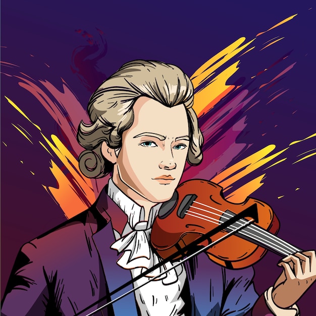 Vetor grátis ilustração de mozart desenhada à mão