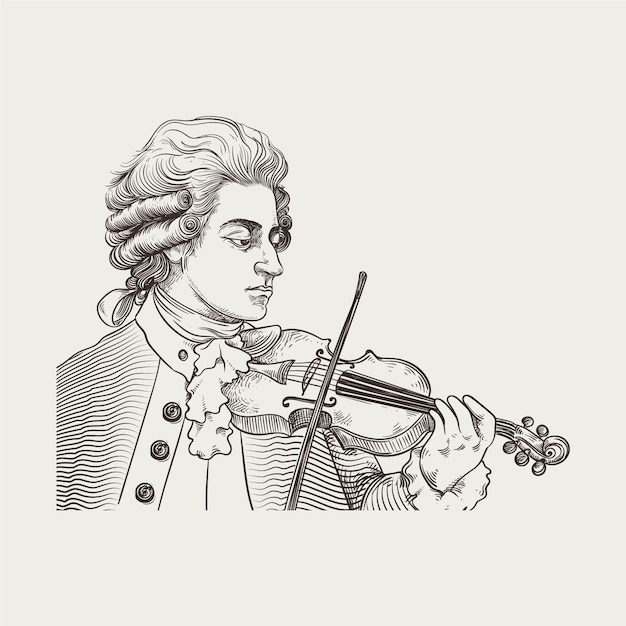 Vetor grátis ilustração de mozart desenhada à mão