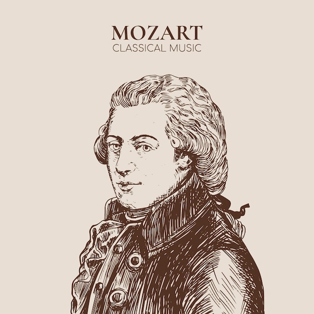 Vetor grátis ilustração de mozart desenhada à mão