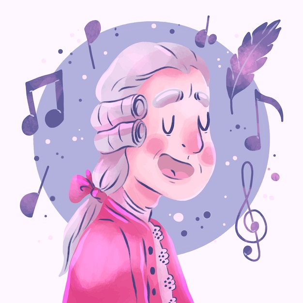 Vetor grátis ilustração de mozart em aquarela