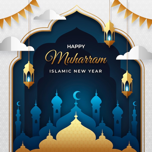 Ilustração de muharram de estilo de papel