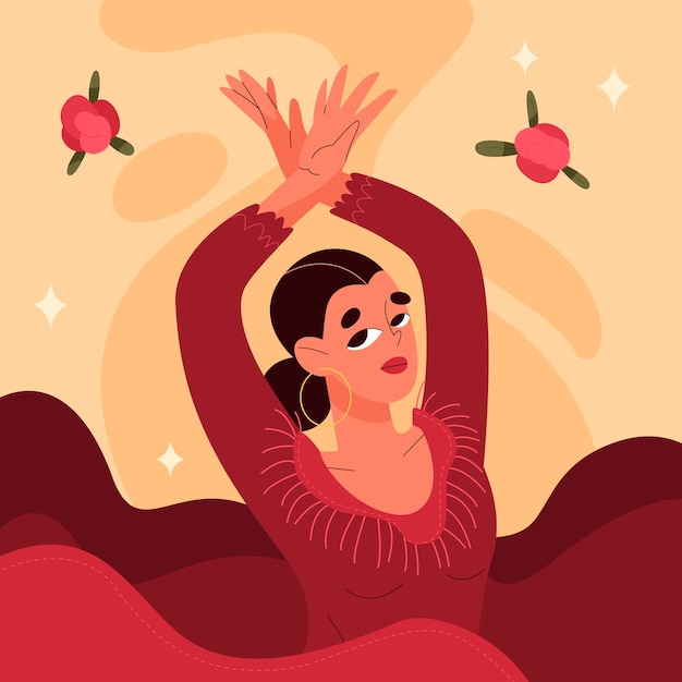 Ilustração de mulher de flamenco desenhada à mão