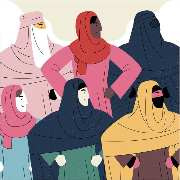 Ilustração de mulheres muçulmanas empoderadas desenhadas à mão