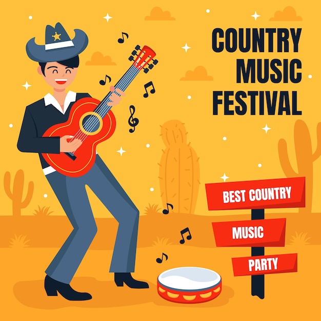 Vetor grátis ilustração de música country de design plano