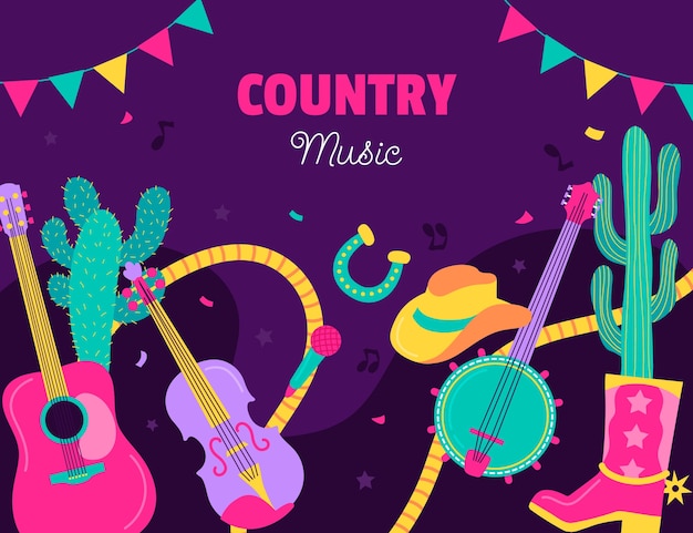 Vetor grátis ilustração de música country desenhada à mão
