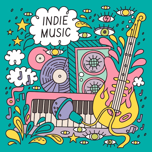 Vetor grátis ilustração de música indie desenhada à mão