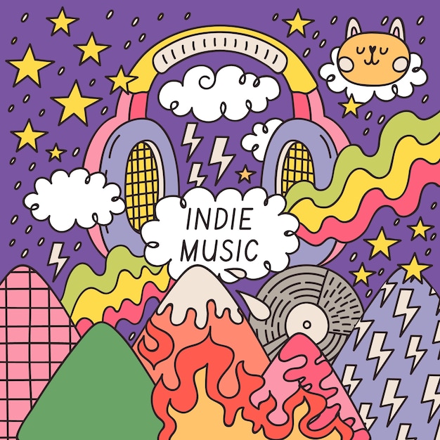 Ilustração de música indie desenhada à mão