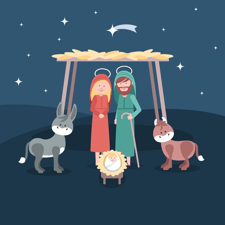 Vetor grátis ilustração de natal natividade em design plano