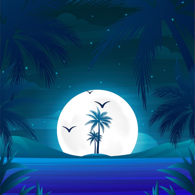 Vetor grátis ilustração de noite de verão gradiente com praia e palmeiras
