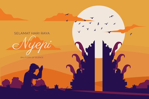 Ilustração de nyepi desenhada à mão