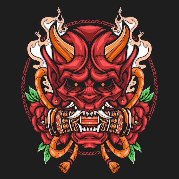 Ilustração de oni vermelho japonês de demônio