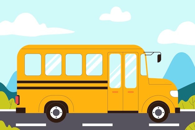 Ilustração de ônibus plano desenhado à mão da escola