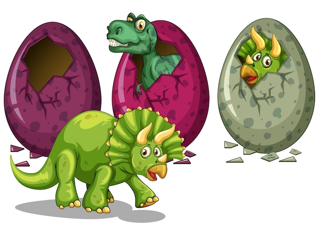 Ilustração de ovos e muitos dinossauros