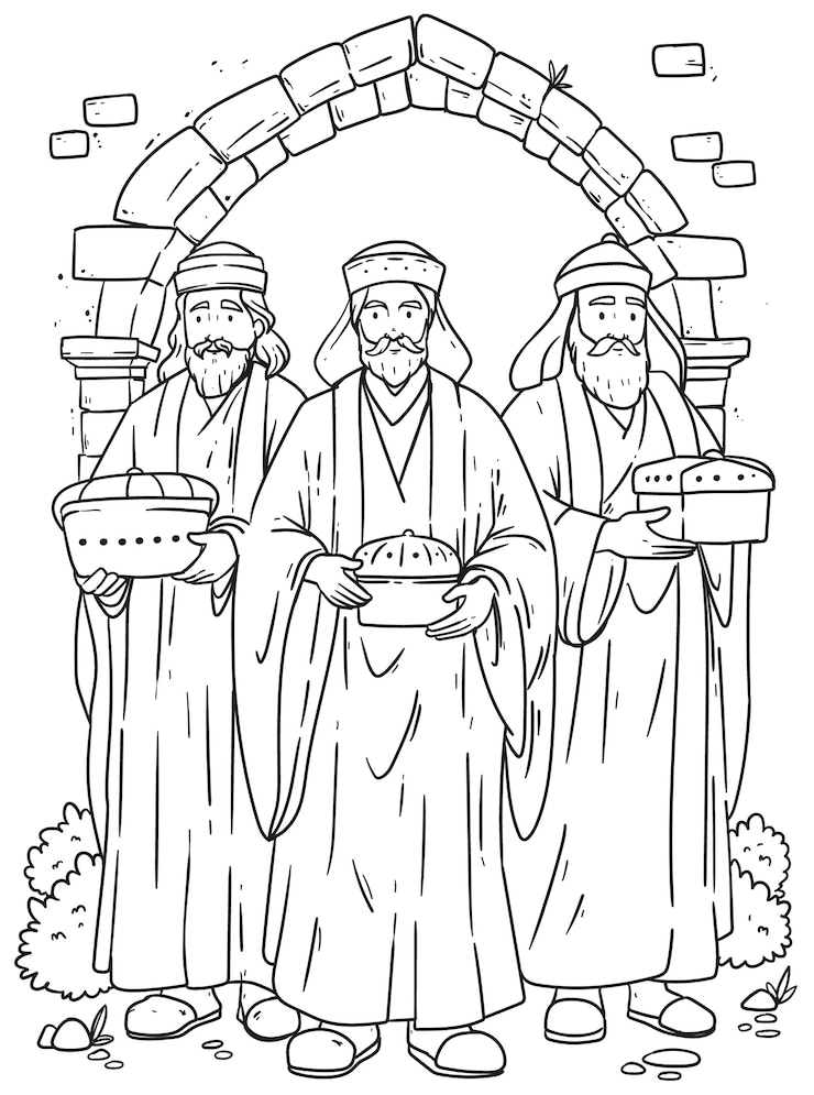 Vetor grátis ilustração de página de coloração de reyes magos desenhada à mão