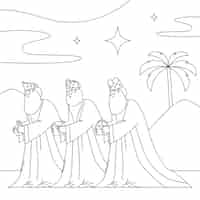 Vetor grátis ilustração de página de coloração plana para reyes magos