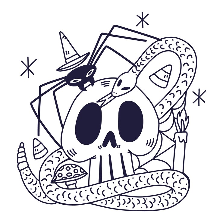 Vetor grátis ilustração de página de colorir de halloween plana