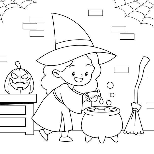 Ilustração de página para colorir de celebração de Halloween