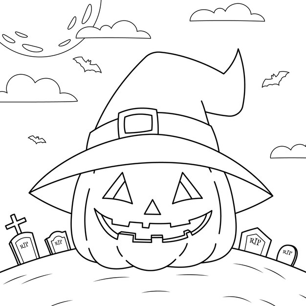 Ilustração de página para colorir de celebração de Halloween