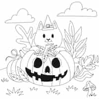 Vetor grátis ilustração de página para colorir desenhada à mão para celebração de halloween