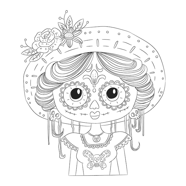 Vetor grátis ilustração de página para colorir do altar de muertos desenhado à mão