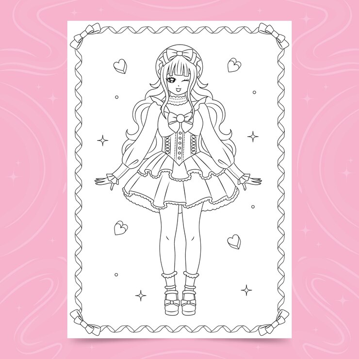 Vetor grátis ilustração de páginas de colorir de anime desenhadas à mão