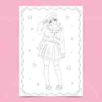 Vetor grátis ilustração de páginas de colorir de anime