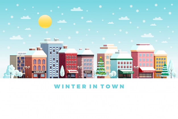 Ilustração de paisagem de cidade de inverno