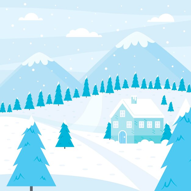 Ilustração de paisagem plana de inverno
