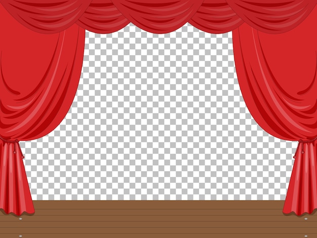 Ilustração de palco vazio com cortinas vermelhas transparentes
