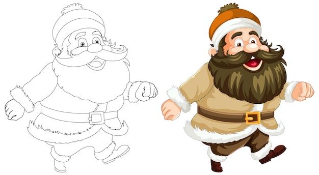 Ilustração de papai noel antes e depois de colorir