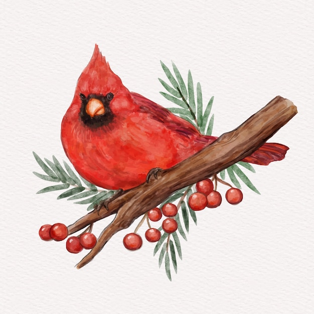 Ilustração de pássaro cardeal em aquarela