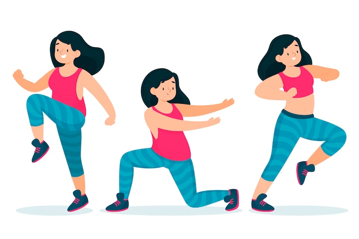 Vetor grátis ilustração de passos de fitness de dança desenhada à mão plana