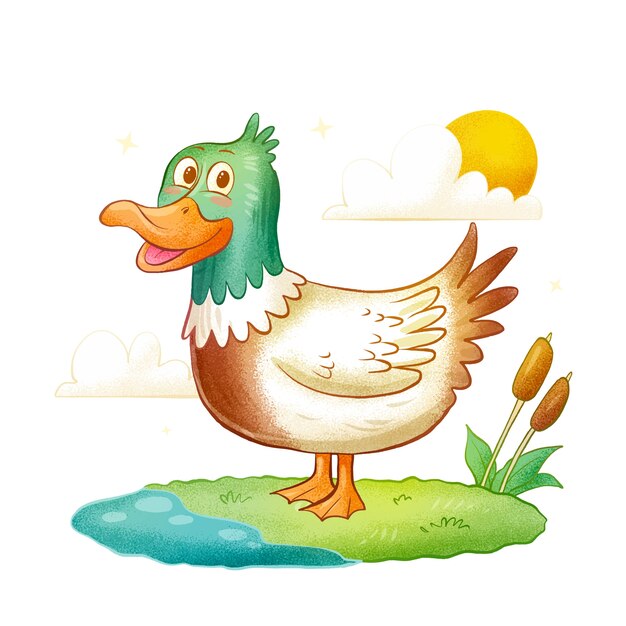 Ilustração de pato de desenho animado desenhada à mão