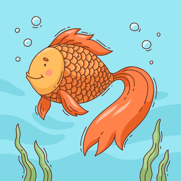 Vetor grátis ilustração de peixinho dourado de desenho animado desenhada à mão