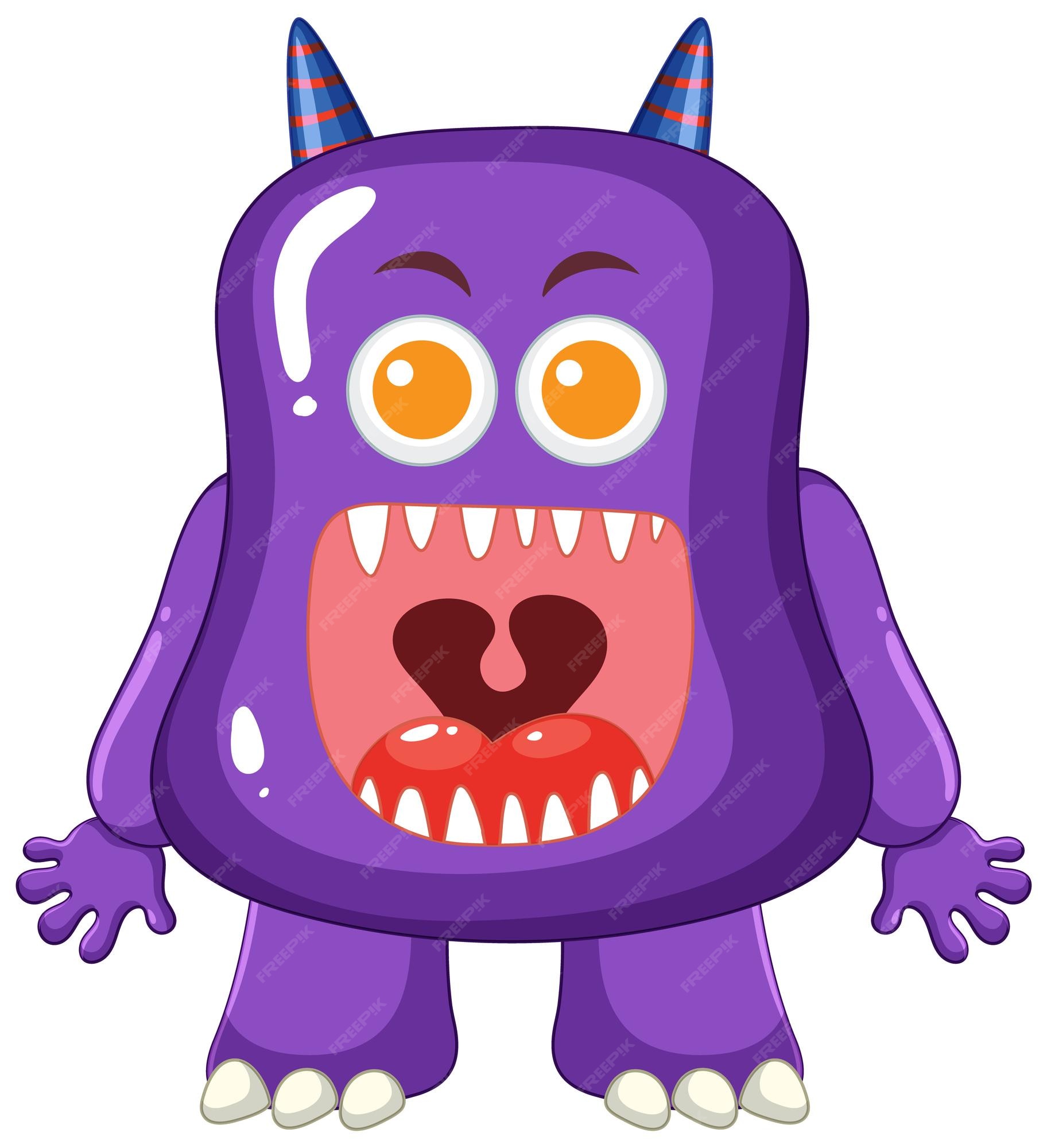 Personagem de desenho animado monstro alienígena roxo com dentes