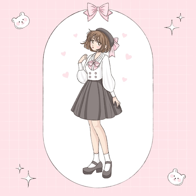 Ilustração de personagem de estilo de desenho coreano desenhado à mão