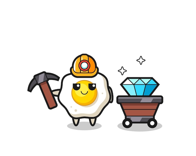 Ilustração de personagem de ovo frito como um mineiro