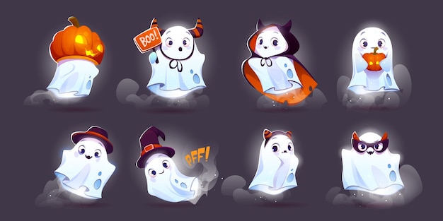 Ilustração de personagem de vetor de halloween fantasma fofo