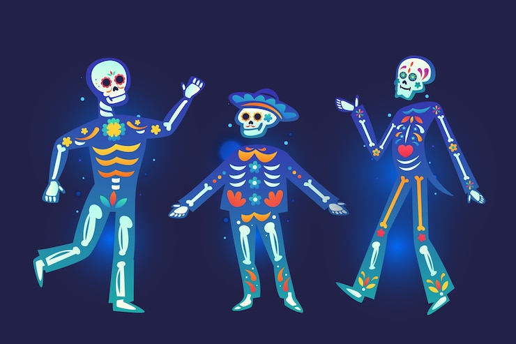 Vetor grátis ilustração de personagens gradientes para celebração do dia de muertos