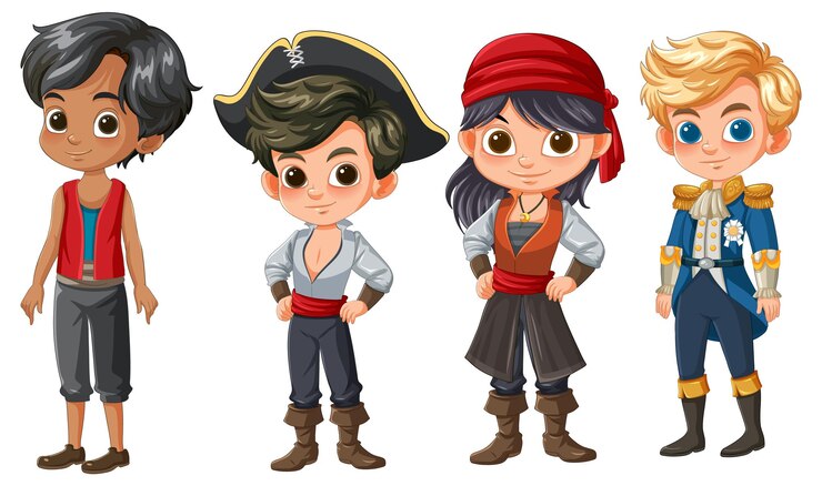 Vetor grátis ilustração de personagens piratas aventureiros