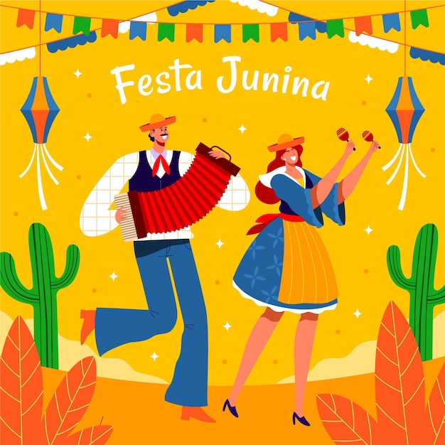Vetor grátis ilustração de pessoas celebrando festa junina
