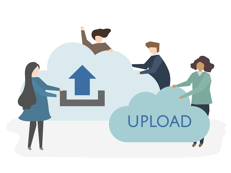 Vetor grátis ilustração de pessoas com o símbolo de upload
