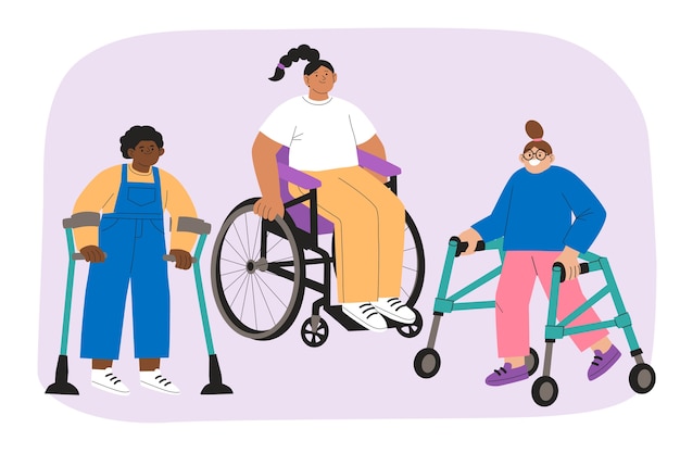 Ilustração de pessoas de design plano com deficiência