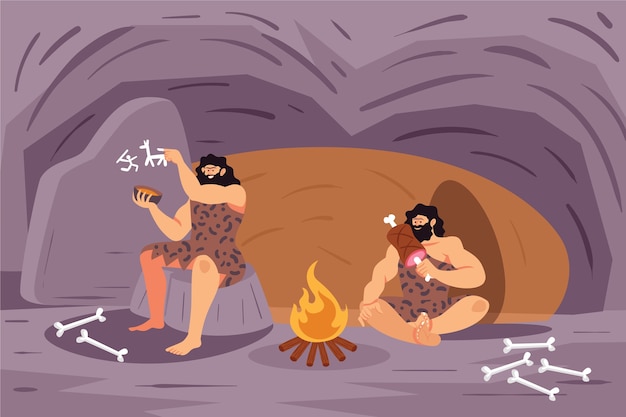 Ilustração de pessoas neolíticas planas